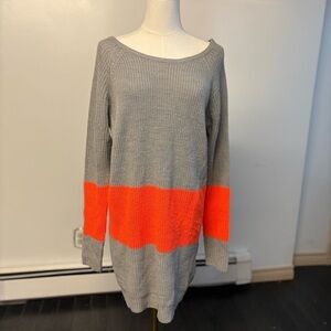 Gray and Neon Orange Colorblock Women’s Sweater